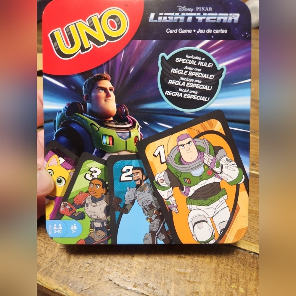 Mattel UNO Disney LIGHTYEAR Edition Card Game in Collectible Tin Container - New